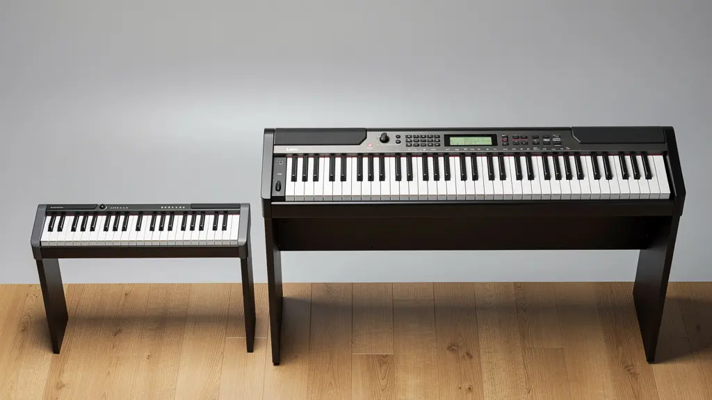 Mini-piano 25 touches à côté d'un piano numérique 88 touches (comparaison taille piano enfant)